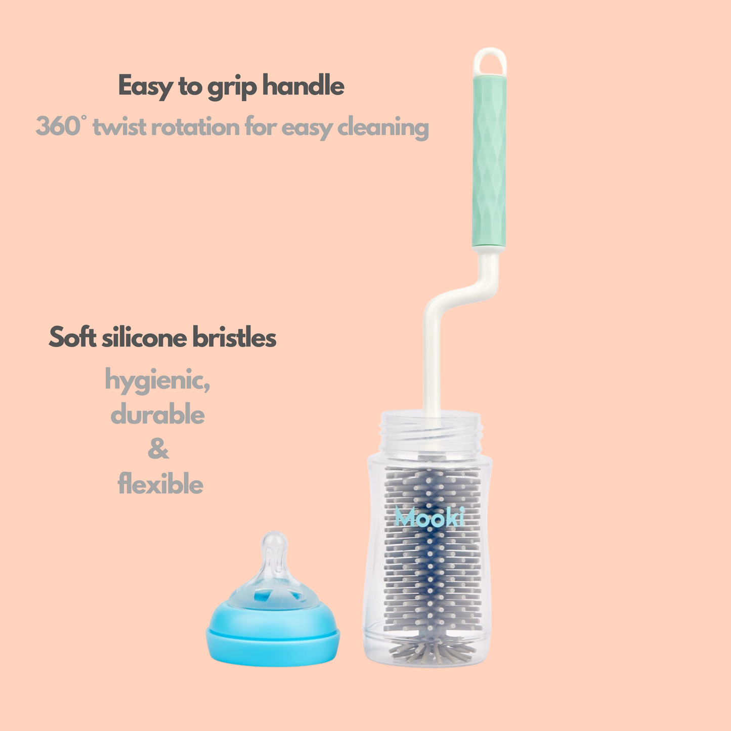 No Mo’ Splash Silicone Twist Handle Bottle Brush Set
